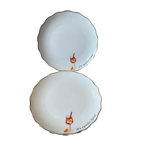 Godinger Appetizer Plates 6in Ceramic Set of 4 IT'S SPRITZ TIME White NEW - Picture 9 of 9